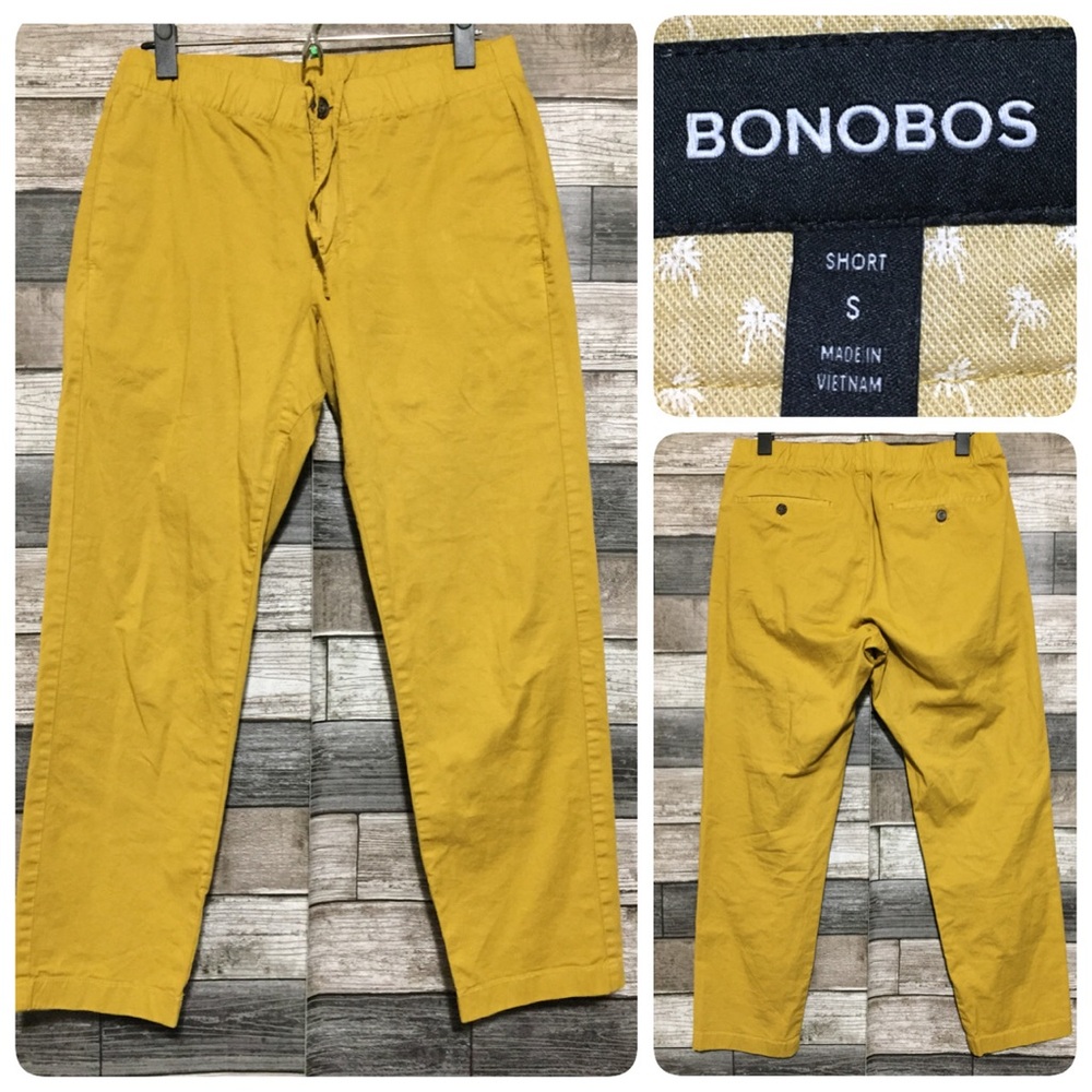 Bonobos Lightweight Drawstring Chino Pants Men’s S Short Mustard (Inseam 25.5)